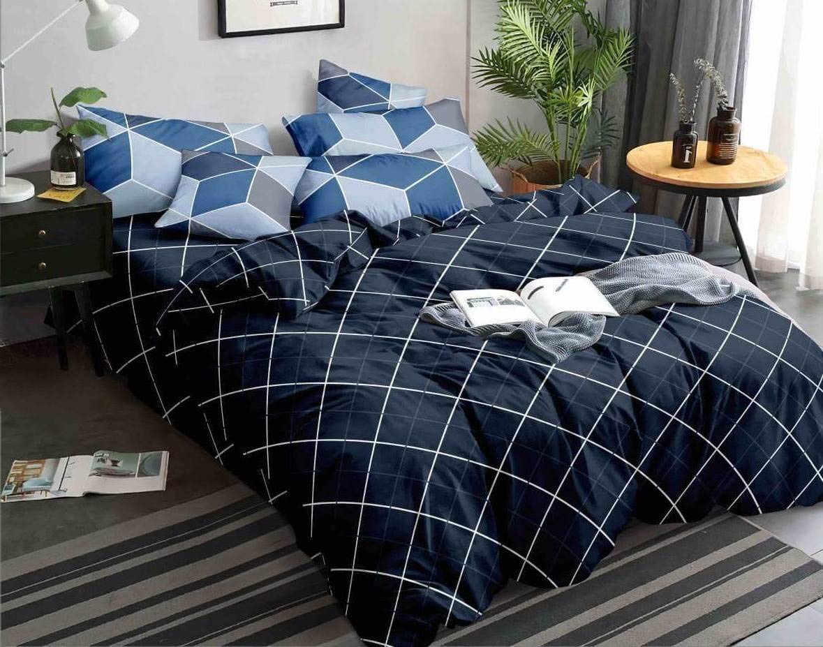 1 Flat Bedsheet For King Size With 2 Pillow Cover + Comforter - 90 X 100 Inch, Navy Blue | Super Soft Glace Cotton - 4 Pcs Bedding Set | Perfect Gifts Set Wedding, Anniversary