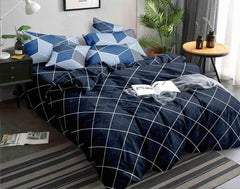 1 Flat Bedsheet For King Size With 2 Pillow Cover + Comforter - 90 X 100 Inch, Navy Blue | Super Soft Glace Cotton - 4 Pcs Bedding Set | Perfect Gifts Set Wedding, Anniversary