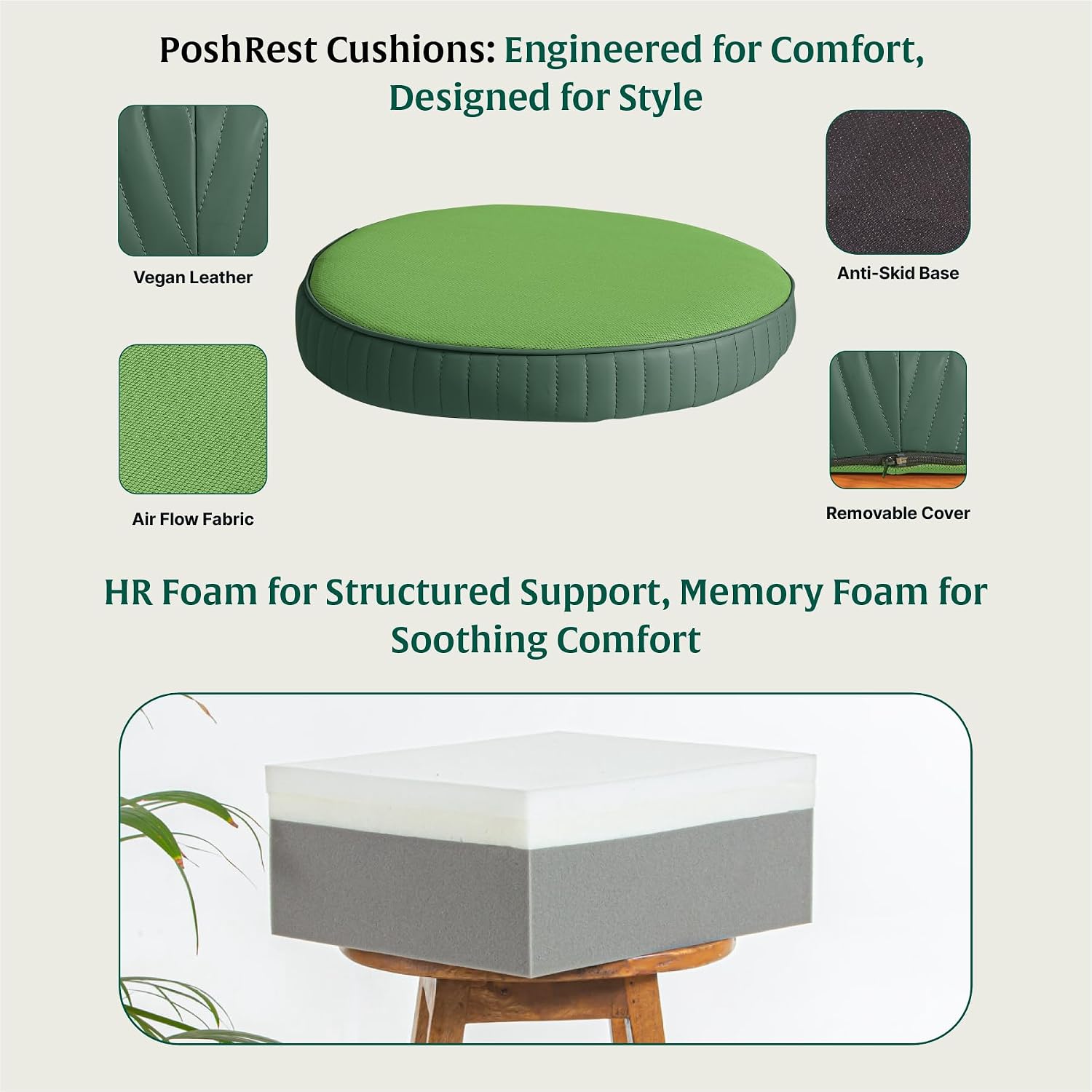 Round Chair Cushion Pad, Memory Foam Car Seat Cushion, Forest Green, Standard Size - 16 Inch | Hip & Back Pain Relief Sitting Pillow - Floor & Office Chair Cushion | Seat Cushion - Set Of 1