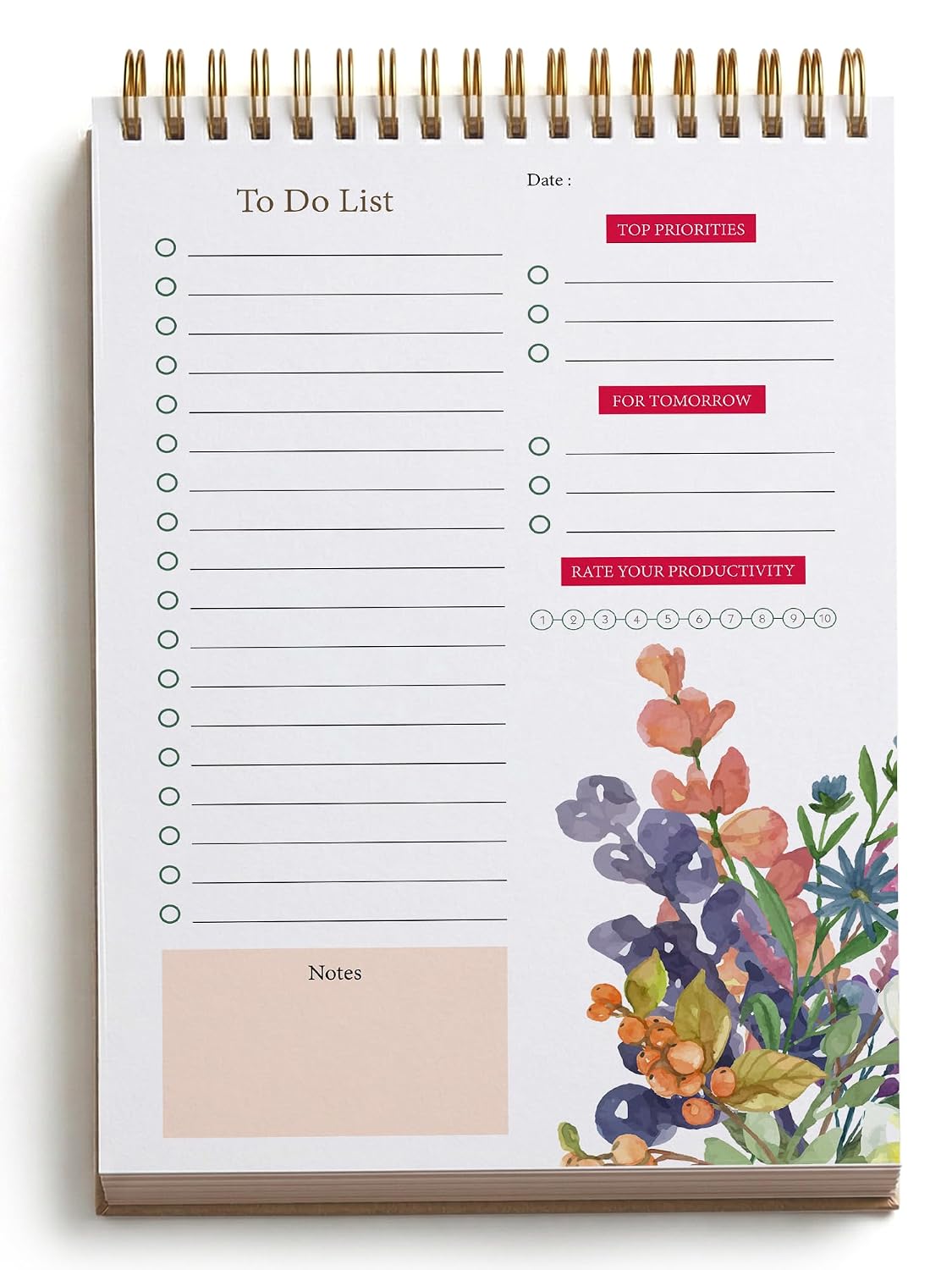 To Do List Notepad, Daily Planner Notepad Undated 54 Sheets/Tear Off, Planning (Floral) Pack Of 1