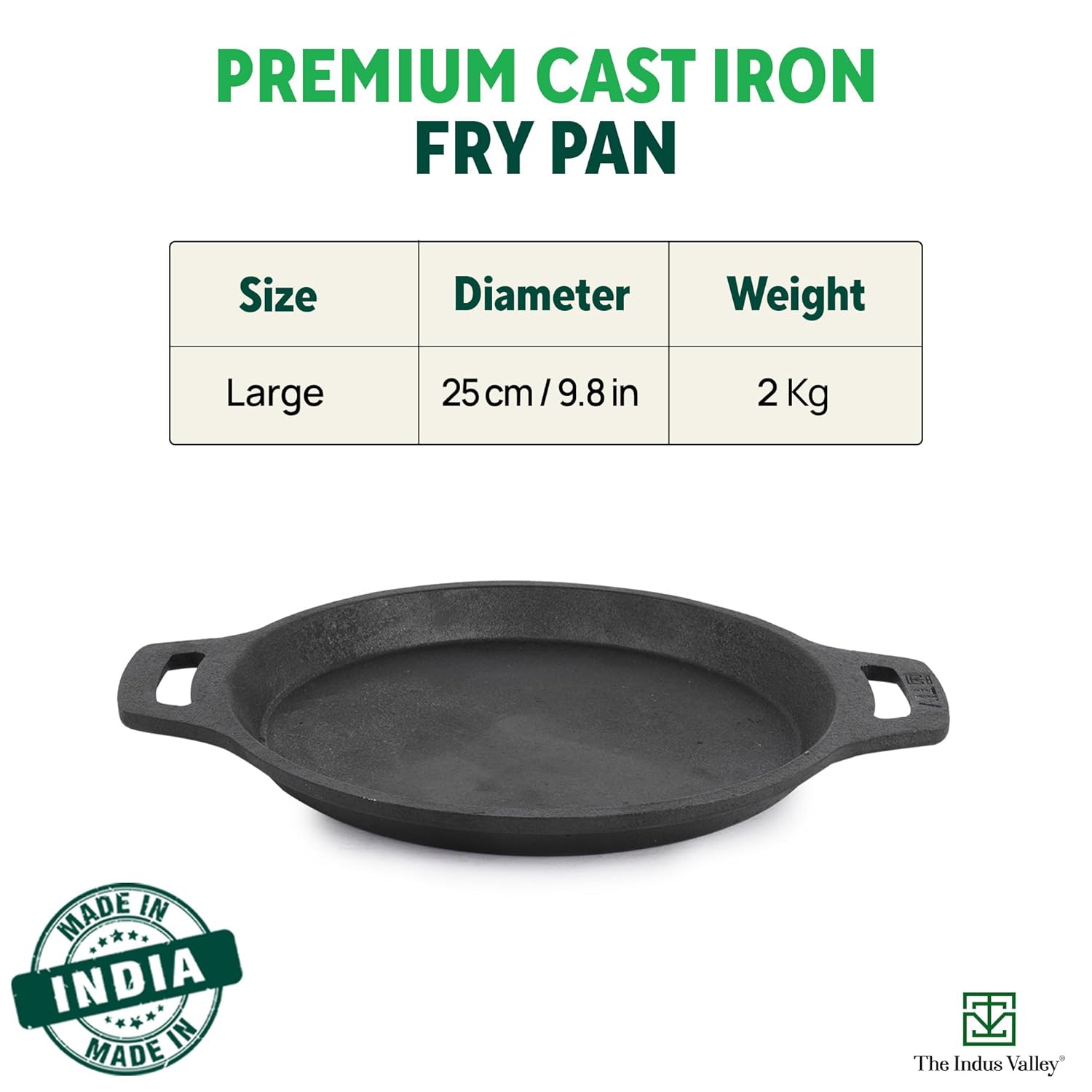 Pre-Seasoned Black Cast Iron Fish Fry Pan With Double Handle - Medium 25 Cm, 9.8 Inch, 2 Kg | Induction Friendly, Nonstick Fish Fry Pan, 100% Pure & Toxin Free, No Chemical Coating