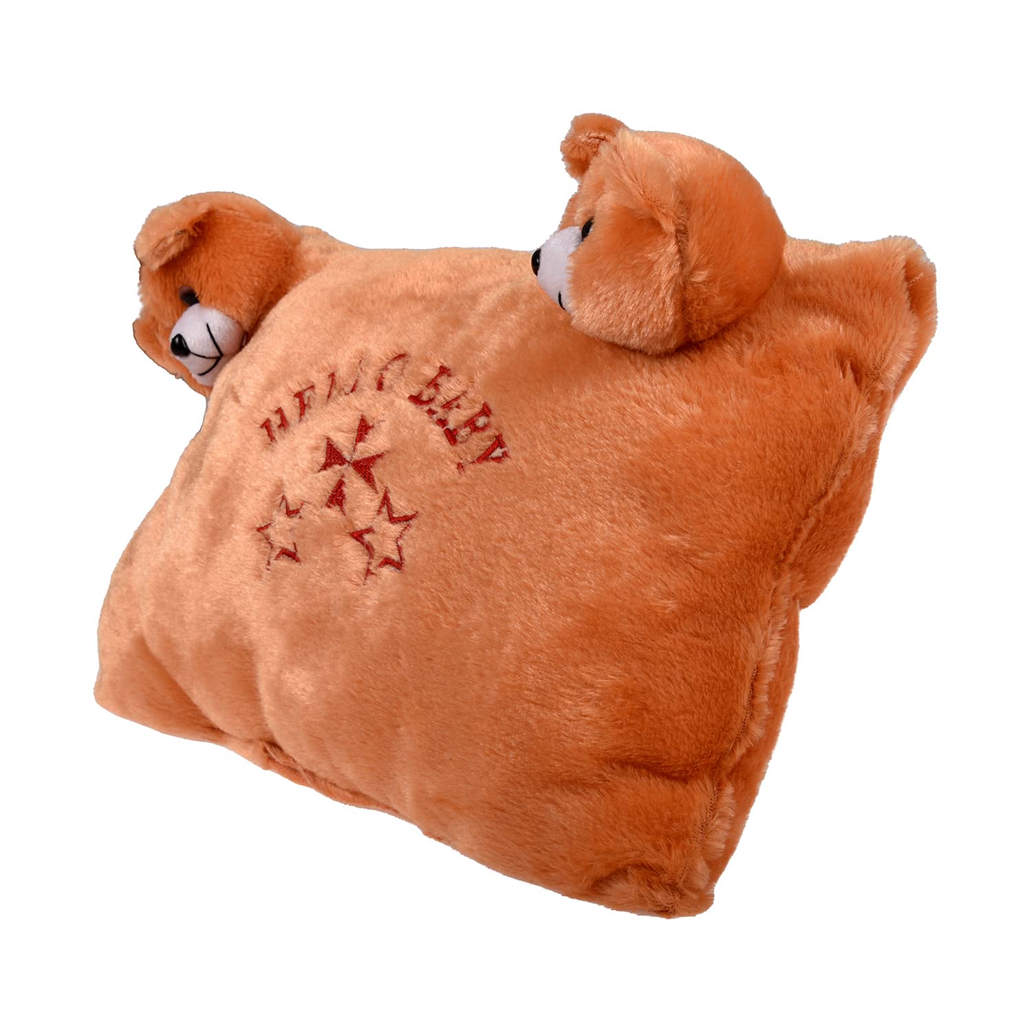 Hello Teddy Design Kid's Pillow, Velvet Super Soft Kids Pillow, Orange - 12 X 18 Inch | Soft Kids Pillow For Sleeping & Travel, Suitable For All Sleepers, Comfortable - Pack Of 2