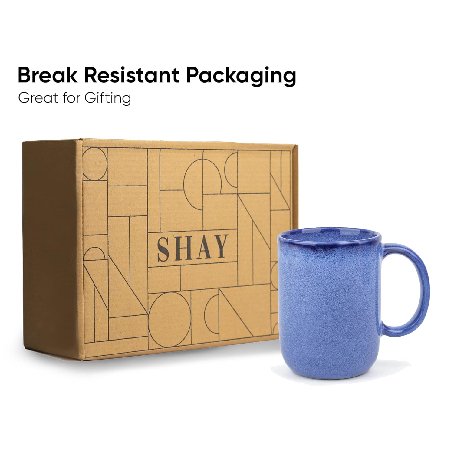 Large Ceramic Coffee Mug Set Of 2 - Blue Reactive, 400ml Each | Ceramic Tall Curvy Mug With Glossy Finish - Stoneware Mug For Coffee | Ceramic Coffee Mug - Microwave Safe & Dishwasher Safe