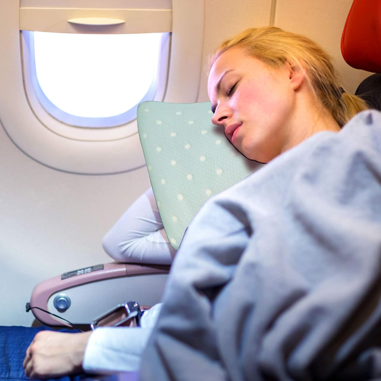 Memory Foam Travel Pillow, Camping & Airplane Road Trips Pillow, Sky-Blue - 14 L X 12 W X 3 H Inch | For Neck & Back Support | Lightweight With Washable Pillow Cover, Soft Pillow