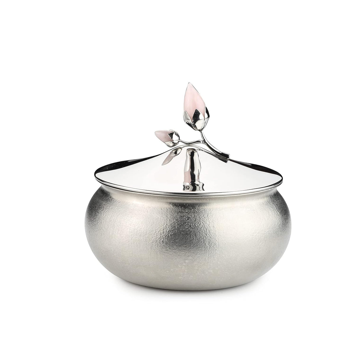 Textured Chrome Stainless Steel Serving Bowl With Lid - Rose Quartz Series | Double-Walled Stainless Steel Pot With Rose Quartz Lid - Medium Dining Table Bowl | Curry, Rice, Sabzi Serving Bowl