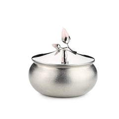 Textured Chrome Stainless Steel Serving Bowl With Lid - Rose Quartz Series | Double-Walled Stainless Steel Pot With Rose Quartz Lid - Medium Dining Table Bowl | Curry, Rice, Sabzi Serving Bowl