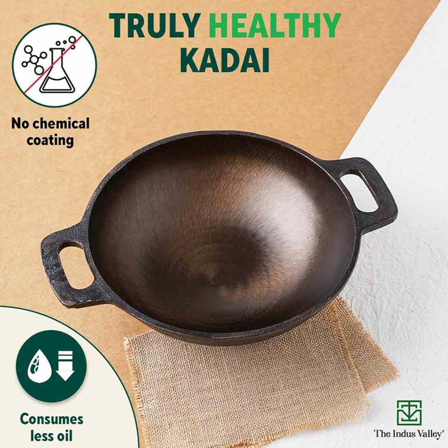 Super Smooth Black Cast Iron Cookware Set - Kadai 25.4cm, 2.5 Liters + Tawa 27.9cm | Kitchen Cooking Combo Pots & Pans Set Of 2 Pcs - Naturally Nonstick