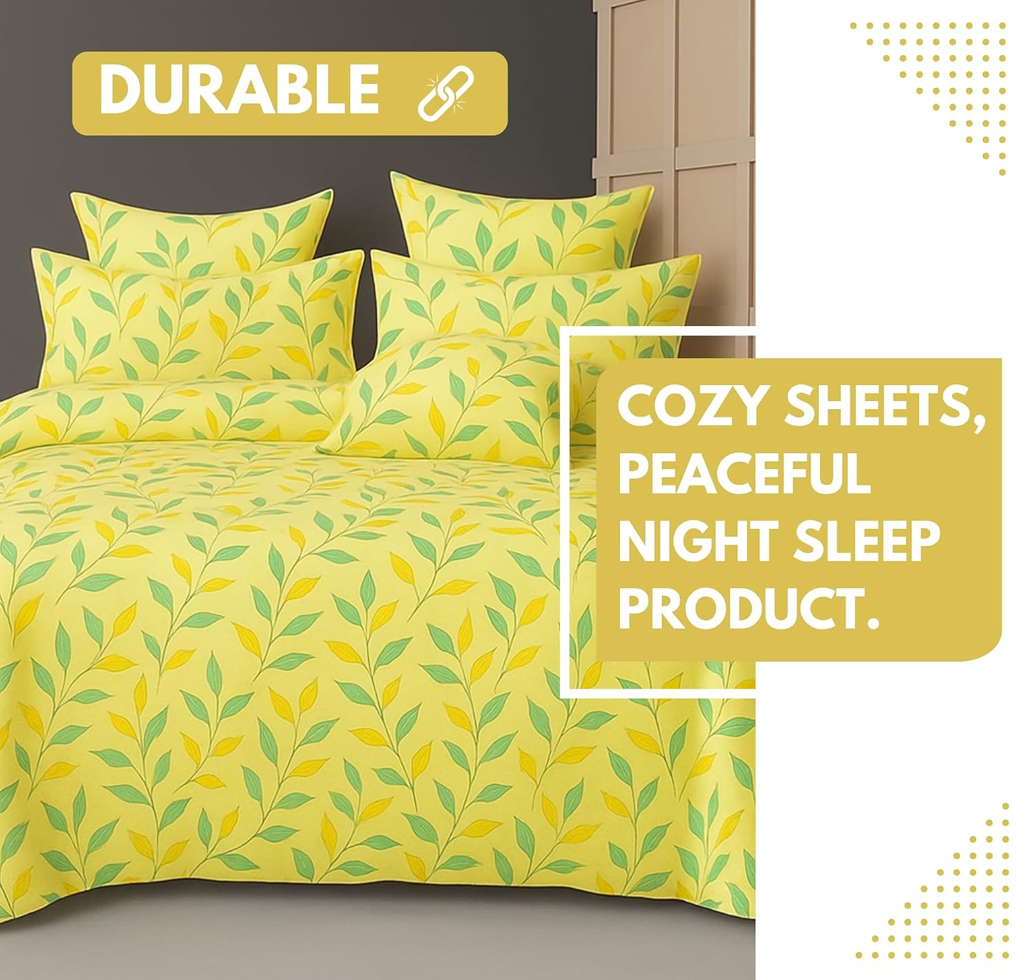Cotton Double Bedsheets King Size With 2 Pillow Covers | Size 78 X 72+10 Inches, Light Green-All Around Elastic Fitted Design Bedsheet