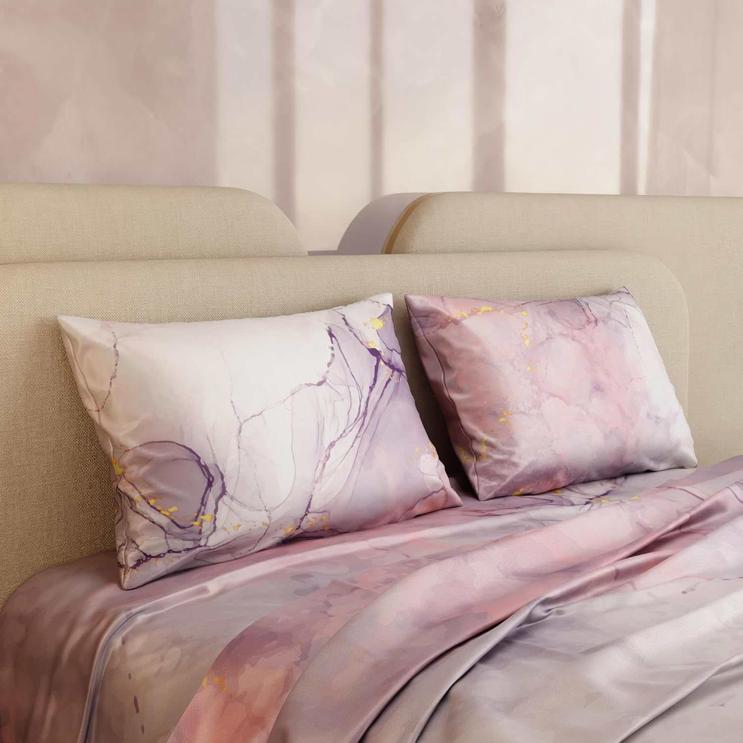 Super King Bedsheet With 2 Pillow Covers - 108 X 108 Inches, Lavender & Peach | Hypoallergenic, Breathable, Gentle On Skin & Hair, Fade & Wrinkle Resistant, Wedding Gift For Couples