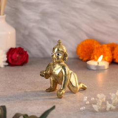 Laddu Gopal Idol, Baby Laddoo Krishna Murti, Bal Krishna, Gold, Brass, Statue, Traditional, Handmade, Perfect Gift For Special Occasions Like Janmashtami Festival Statue