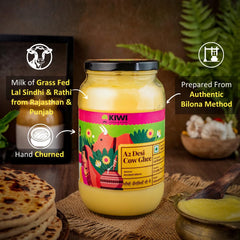 Organic Cow Desi Ghee By Kiwi Kisan Window | Authentic Bilona Method Cow Desi Ghee Good For Immunity & Strong Bones | (1 Litr) 33.8 Ounce | Jar Pack