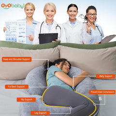 C-Shaped Maternity Pillow, For Pregnant Women, Belly & Back, Hips, Side Supports, Grey | Premium Velvet Cover, Pregnancy Pillows For Sleeping | Full Body Support, Multipurpose Pillow