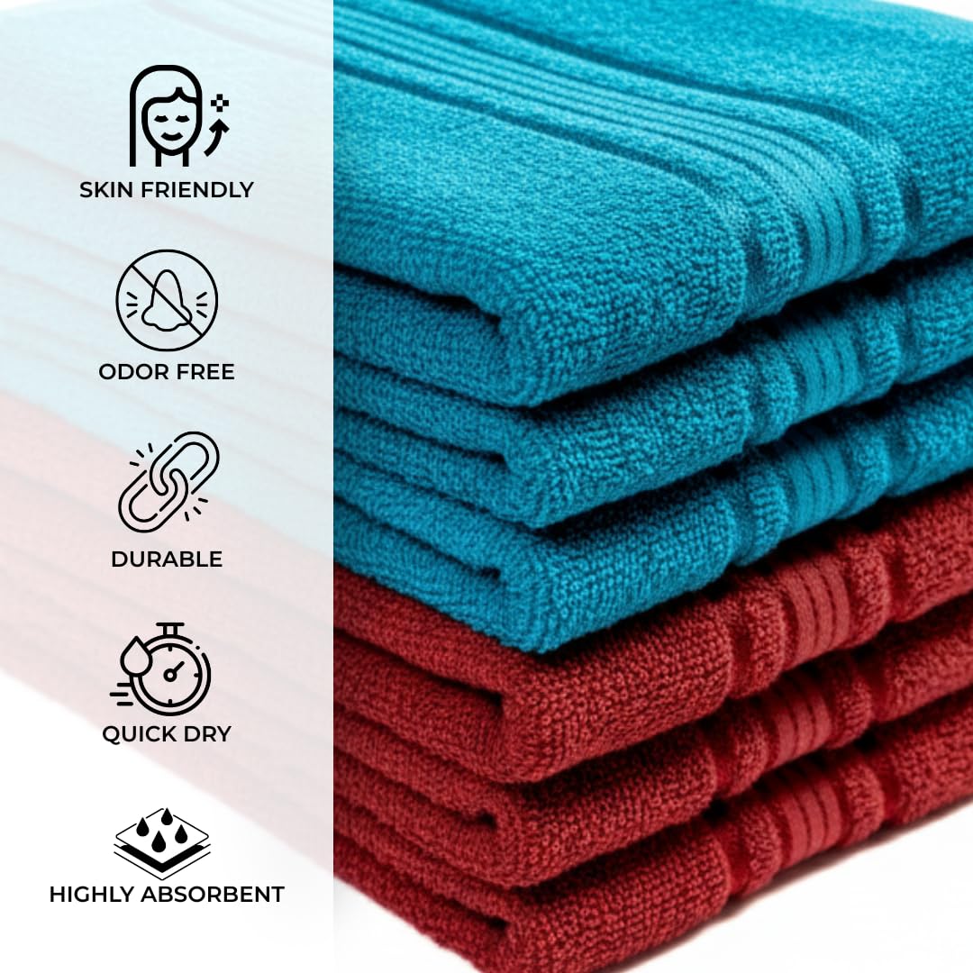 Akiko Home 100% Cotton Essential Series Hand Towels 1200 Gsm | Soft, Absorbent & Durable, Cotton Hand Towel For Bathroom Use, Gentle On Skin- Pack Of 6 (Teal & Maroon)