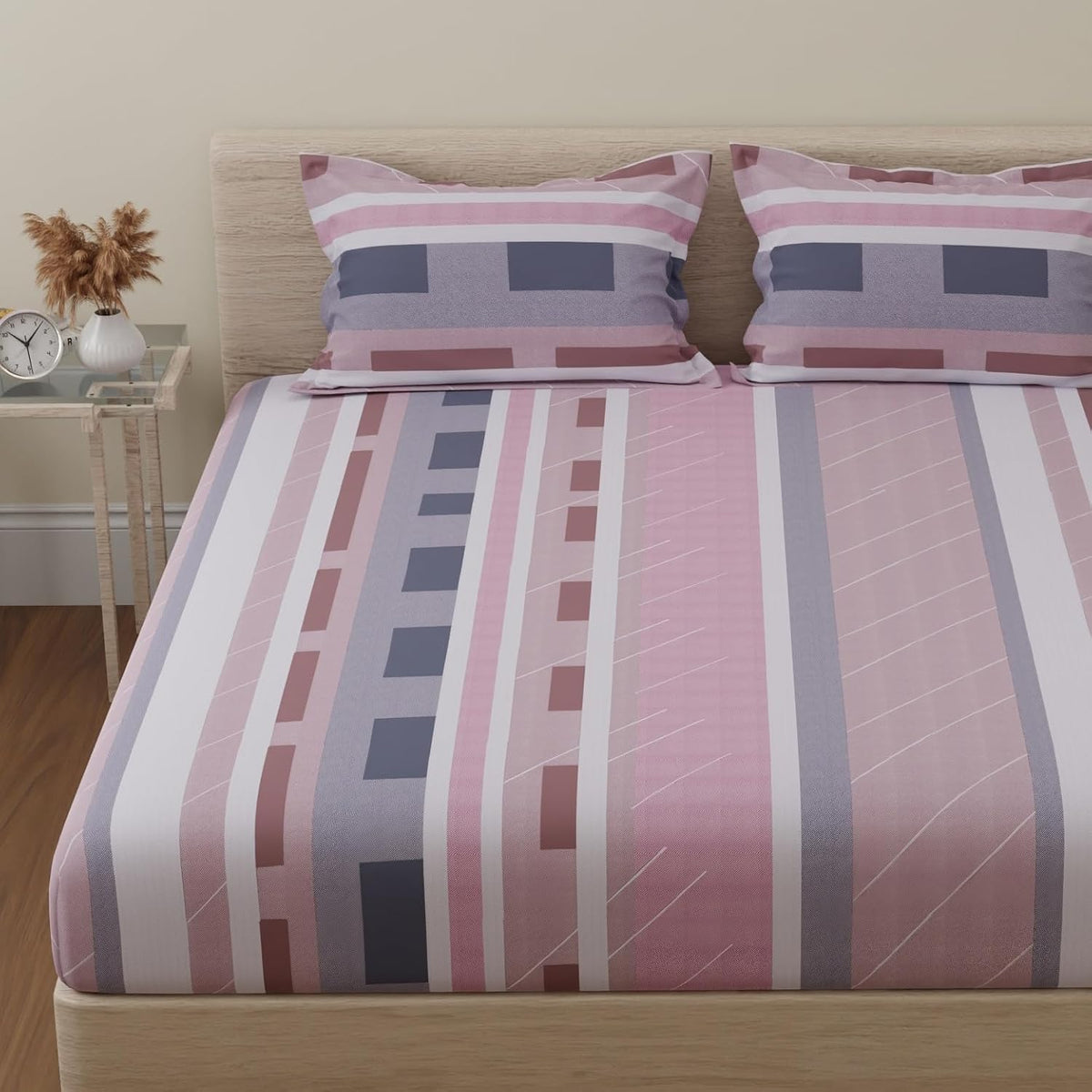 King Size Bedsheet With 2 Pillow Covers - 108 X 108 Inches, White & Mocha Mousse | Ideal For House, Guest House, Hotel | Soft & Comfortable Sleep Experience