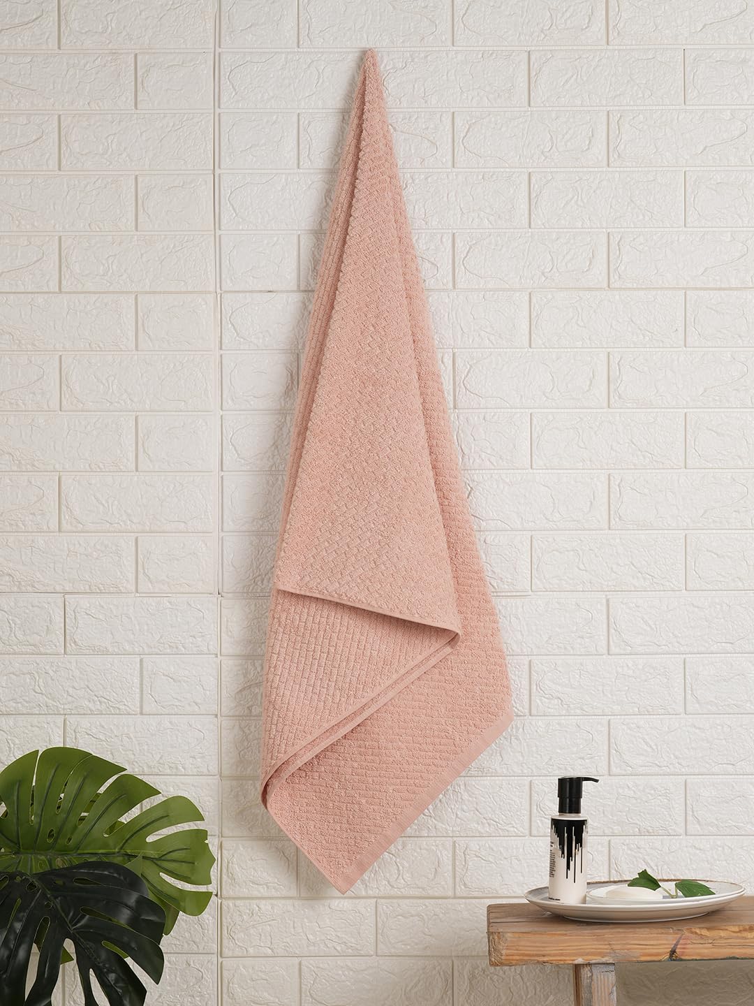 Spaces 100% Cotton Large Bath Towel 400 Gsm | For Men & Women Super Absorbent, Quick Dry, Ultra Soft Dobby Solid Design Towels Large Size (Rose Cloud)