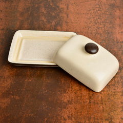 Ceramic Butter Dish With Lid - Off White, Height: 8 Cm | Butter Pot - Microwave & Dishwasher Safe Butter Container For 500 Gm