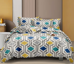 Bedsheet For Queen Size With 2 Pillow Covers - 60 X 78 Inches, Grey & Blue | Soft & Skin-Friendly Fabric | All Around Elastic Fitted Bedsheet