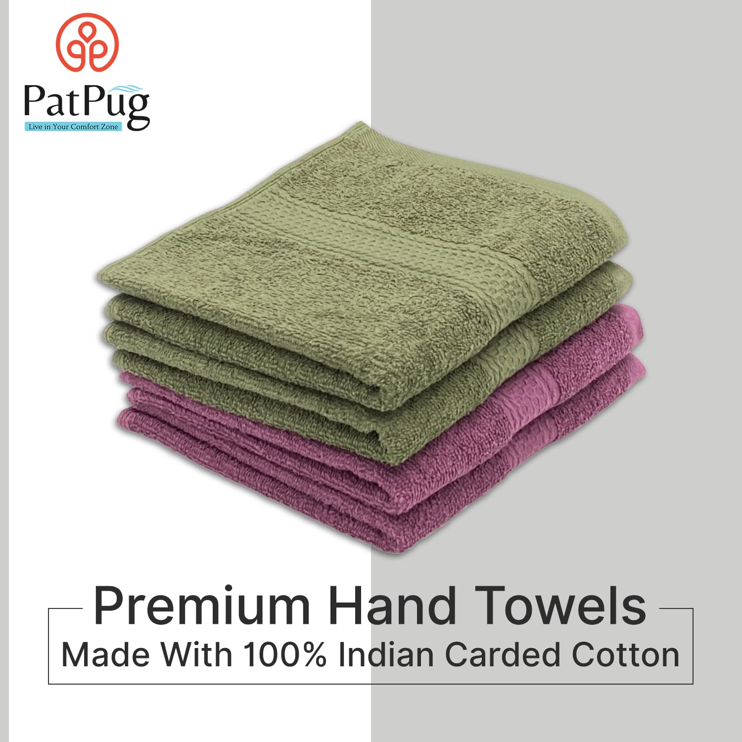 Patpug 100% Indian Ultra Soft Cotton Hand Towel 600 Gsm | For Gym, Workout, Yoga, Wash Basin (Wine Red & Olive Green) - 4 Piece