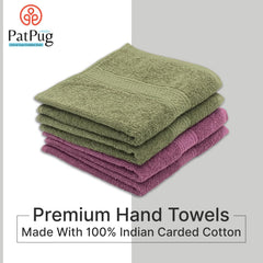 Patpug 100% Indian Ultra Soft Cotton Hand Towel 600 Gsm | For Gym, Workout, Yoga, Wash Basin (Wine Red & Olive Green) - 4 Piece