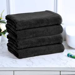 Black Gold The Finer Touch Premium Microfiber Bath Towel 1800 Gsm | Ultra Soft & Absorbent Quick Dry Towel Lightweight Microfiber Bath Towel (Black) - Pack Of 4