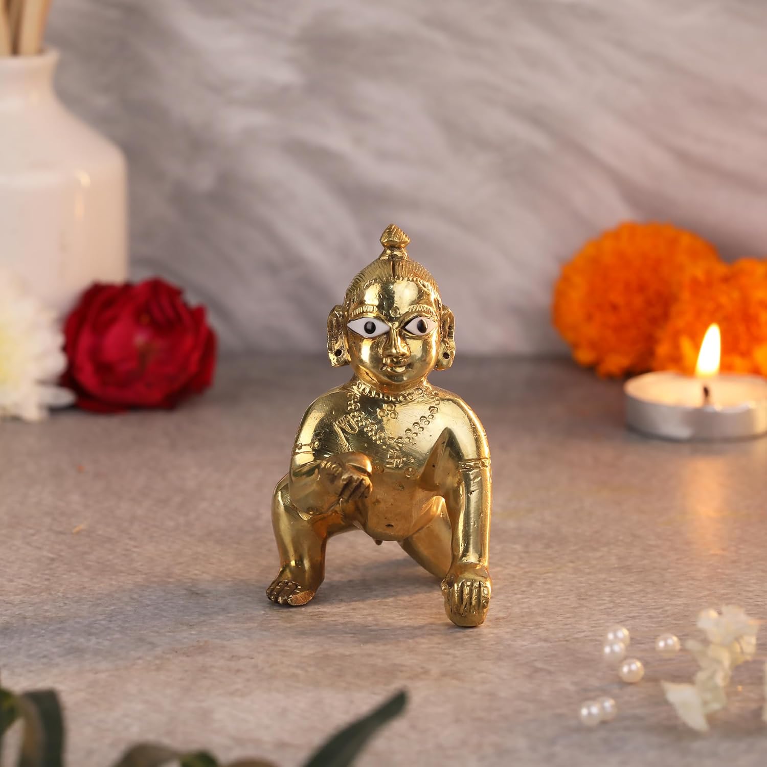 Laddu Gopal Idol, Baby Laddoo Krishna Murti, Bal Krishna, Gold, Brass, Statue, Traditional, Handmade, Perfect Gift For Special Occasions Like Janmashtami Festival Statue