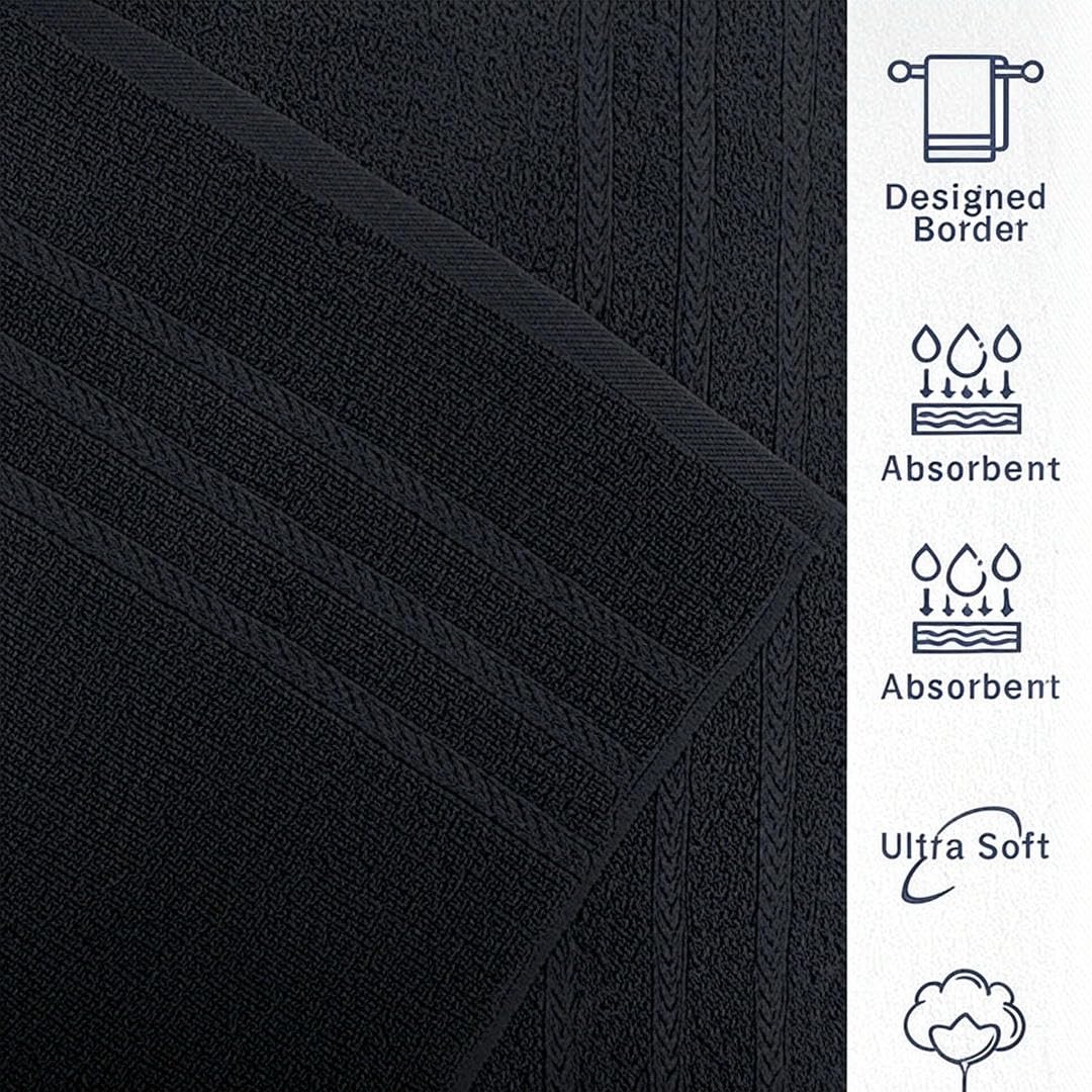 Troveo Super Soft Cotton Hand Towels 400 Gsm | Super Absorbent Multipurpose Hand Towel For Home Gym Workout Traveling Running & Kitchen (Black) - Pack Of 2