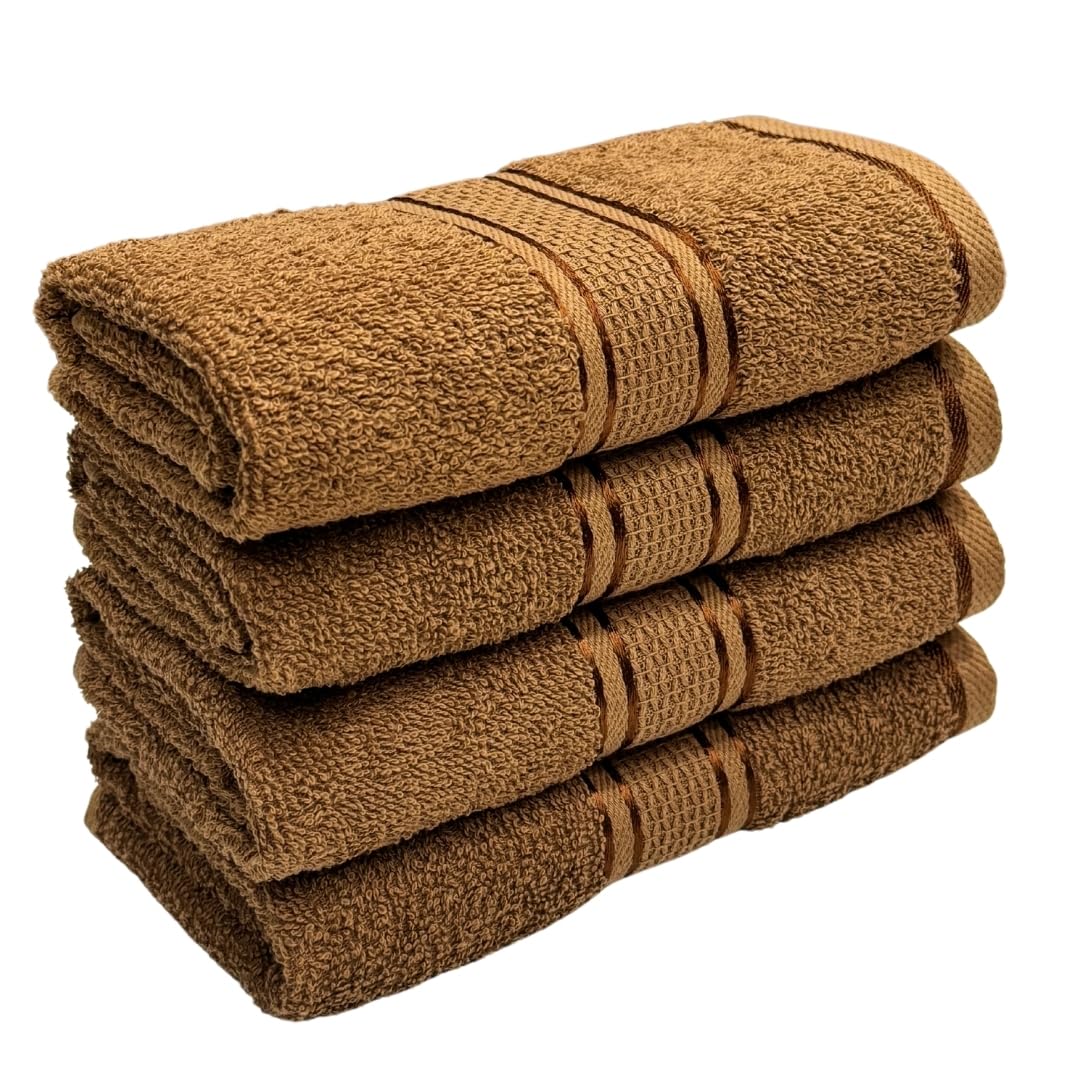 Stamio Cotton Hand Towel 800 Gsm | Soft, Absorbent, Quick Dry, Small Size Towels, Travel Friendly Towel (Sepia Brown) - Set Of 4