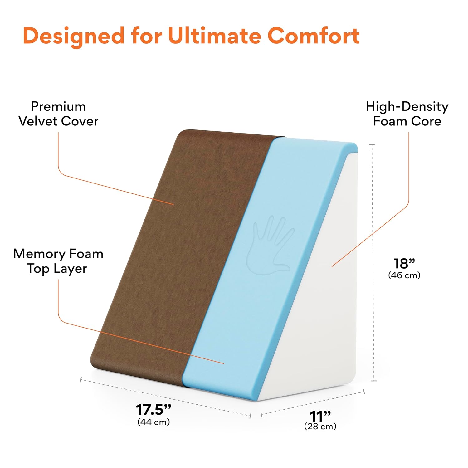 Wedge Pillows, Orthopedic Memory Foam Back Support For Bed, Brown, Medium Size - 18 L X 17.5 W X 11 H Inch | Wedge Cushion, For Acid Reflux, Snoring, Leg Elevation, Removable Cover