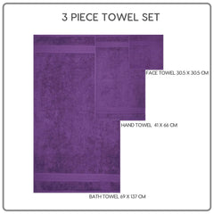 Trident Soft Comfort Air Rich Bath Towels 500 Gsm | 100% Cotton Towel, Super Soft, Highly Absorbent, 3 Pieces (Plum)