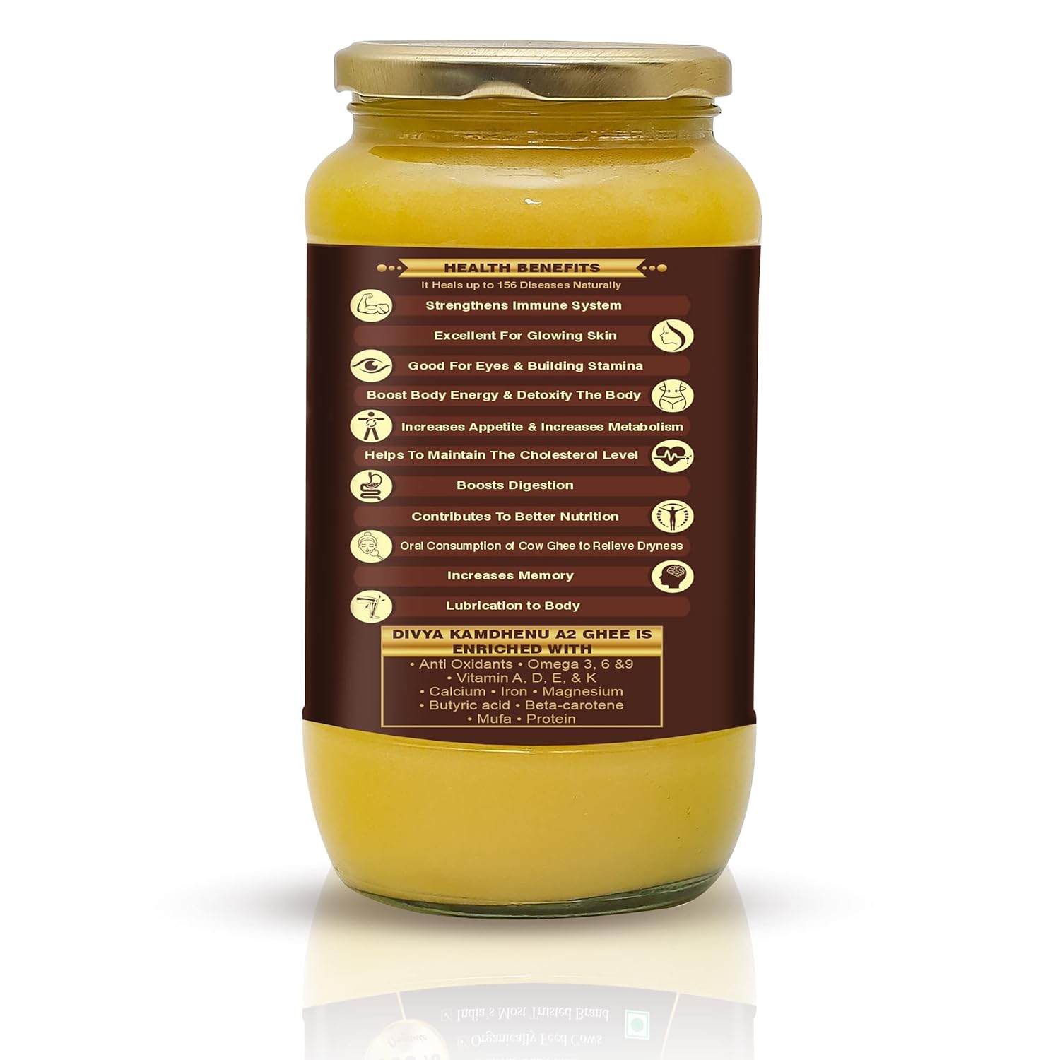 Organic (Cream Bilona) A2 Gir Cow Ghee By Divya Kamdhenu | Healthy & Delicious Nutrients Lab Certified Desi Ghee Good For Muscles | (1 Litr) 33.8 Ounce | Jar Pack