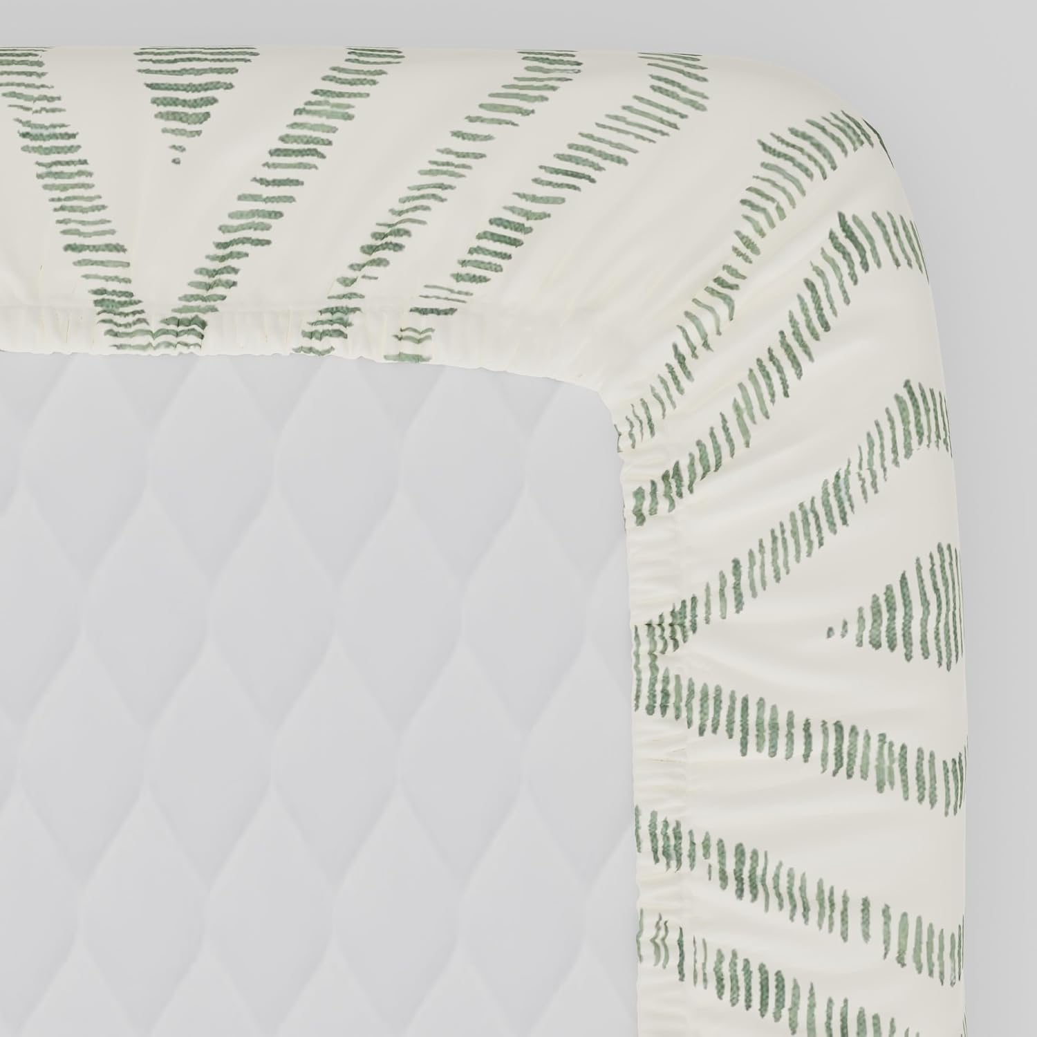 144 TC Single Bedsheet Elastic Fitted Pure Cotton With 1 Pillow Cover - 36 X 78 Inches, White & Sage Green | Breathable & Wrinkle Free Bedsheet