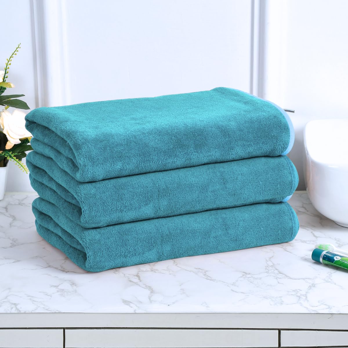 Black Gold The Finer Touch Premium Microfiber Bath Towels 1200 Gsm | Lightweight Ultra-Soft Fade Resistant (Green Blue) - 3 Pcs