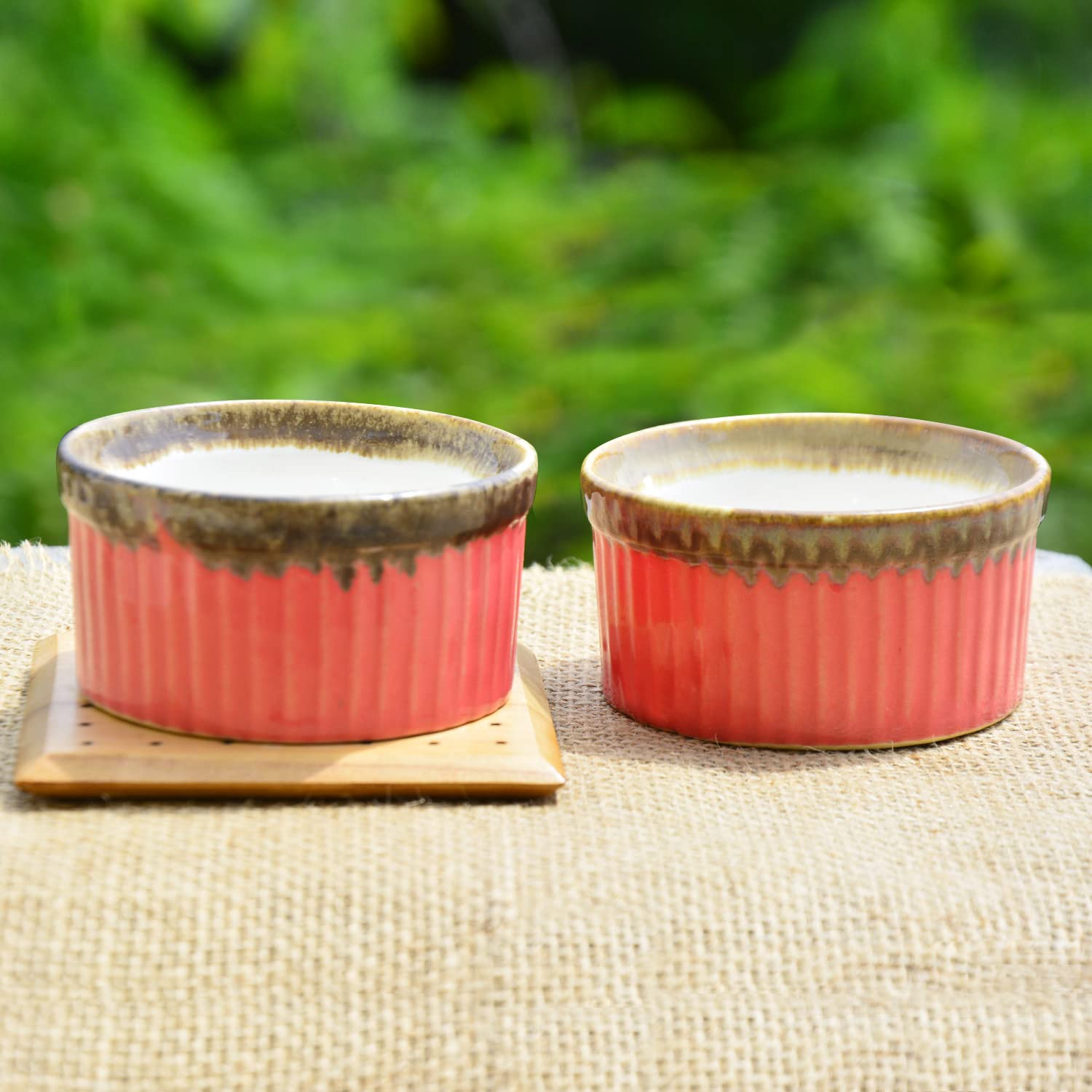 Studio Pottery Ceramic Dinner Dessert Serving Bowls Set Of 2 - Pink, 150ml Each | Dip Bowls - Chutney Bowls