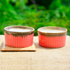 Studio Pottery Ceramic Dinner Dessert Serving Bowls Set Of 2 - Pink, 150ml Each | Dip Bowls - Chutney Bowls