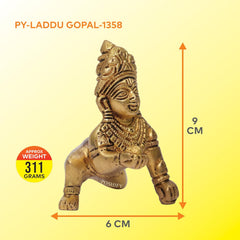 Laddu Gopal Murti, Kanha Ji Showpiece, Krishna Idol, Golden, Brass, All Occasion, Durable, Long-Lasting, Handcrafted Baby Krishna Statue