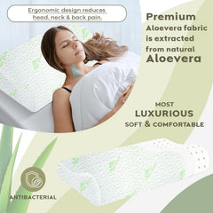 Aloevera Memory Foam Pillow, Cervical Pillow For Neck & Shoulder Pain Relief, White | Contour Neck Orthopedic Pillow For Spinal Alignment Ergonomic Pillow, Removable Cover - Set Of 2