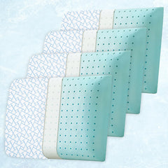 Memory Foam Pillow For Neck & Shoulder Pain Relief, Sky-Blue & White | Cooling Memory Foam Pillow | Orthopedic Pillow For Pain Relief & Spinal Alignment Ergonomic Pillow - Set Of 4
