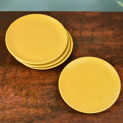 Premium Ribbed Ceramic Dinner Serving Plates Set Of 4 - Yellow, Diameter: 10 Inches | Full Plates - Golden Glow Collection