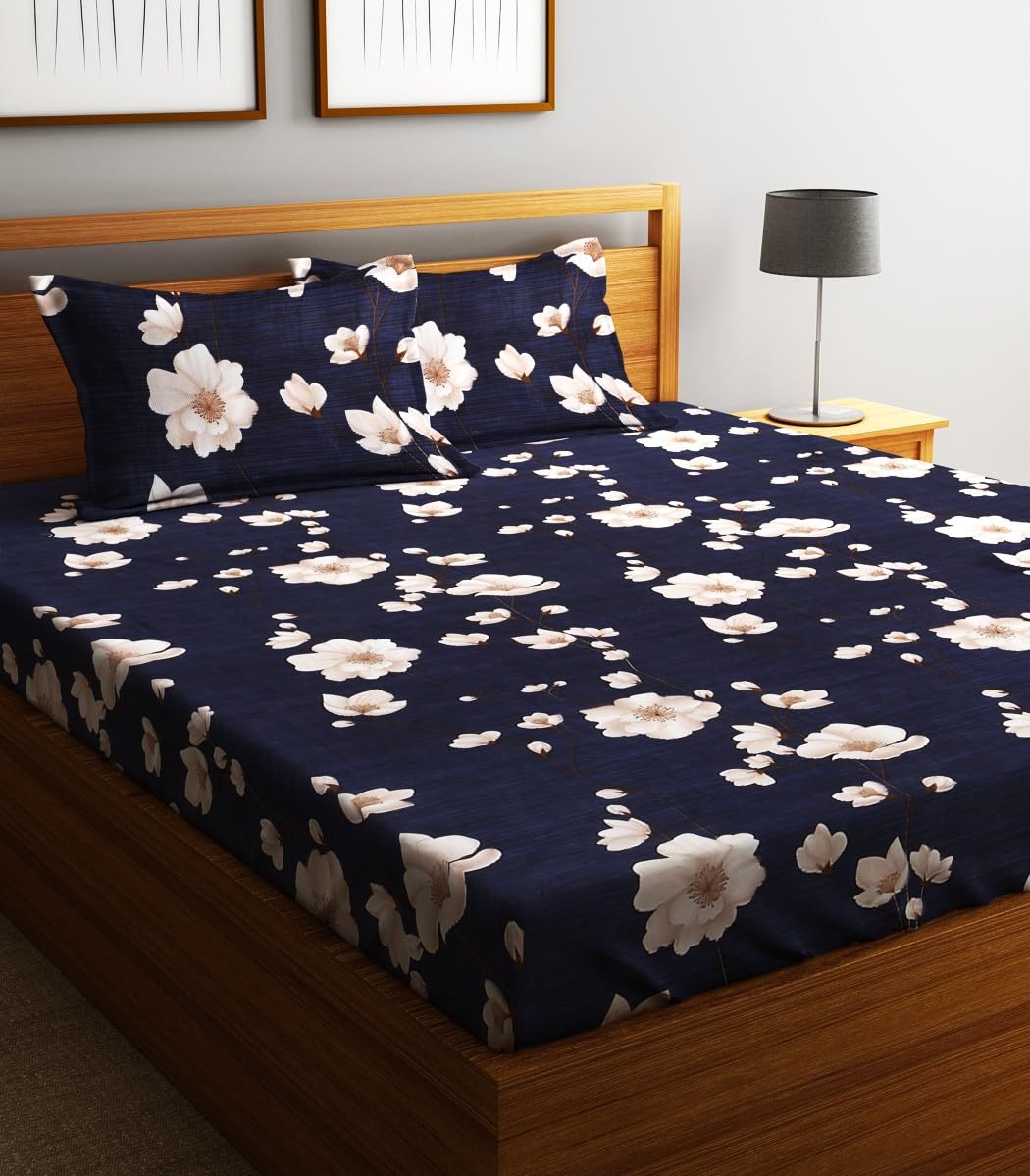 Microfiber Double Bedsheet With 2 Pillow Covers - 85 X 86 Inches, Blue | Normal Hand Wash Or Machine Wash | 144 Thread Count