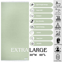 Suam Mellow Turkish Cotton Towel 300 Gsm | Best Absorbent Towel Pre-Shrunk, Lightweight, Quick Dry Bath Towel (Fern Green)