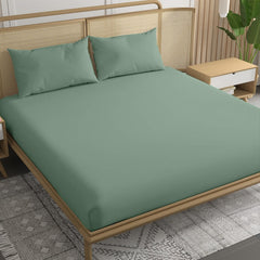Elastic Fitted Bedsheet With 2 Pillow Cover - 78 X 84 Inches, Aqua Green | Soft, Breathable & Eco-Friendly | Perfect Gifting Festival, Housewarming, Anniversaries