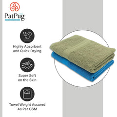 PatPug 100% Indian Ultra Soft Cotton 450 Gsm Bath Towel Large Bath Towel | Highly Absorbent Quick Drying Durable Towel For Men, Women & Kids (Ocean Blue & Olive Green)