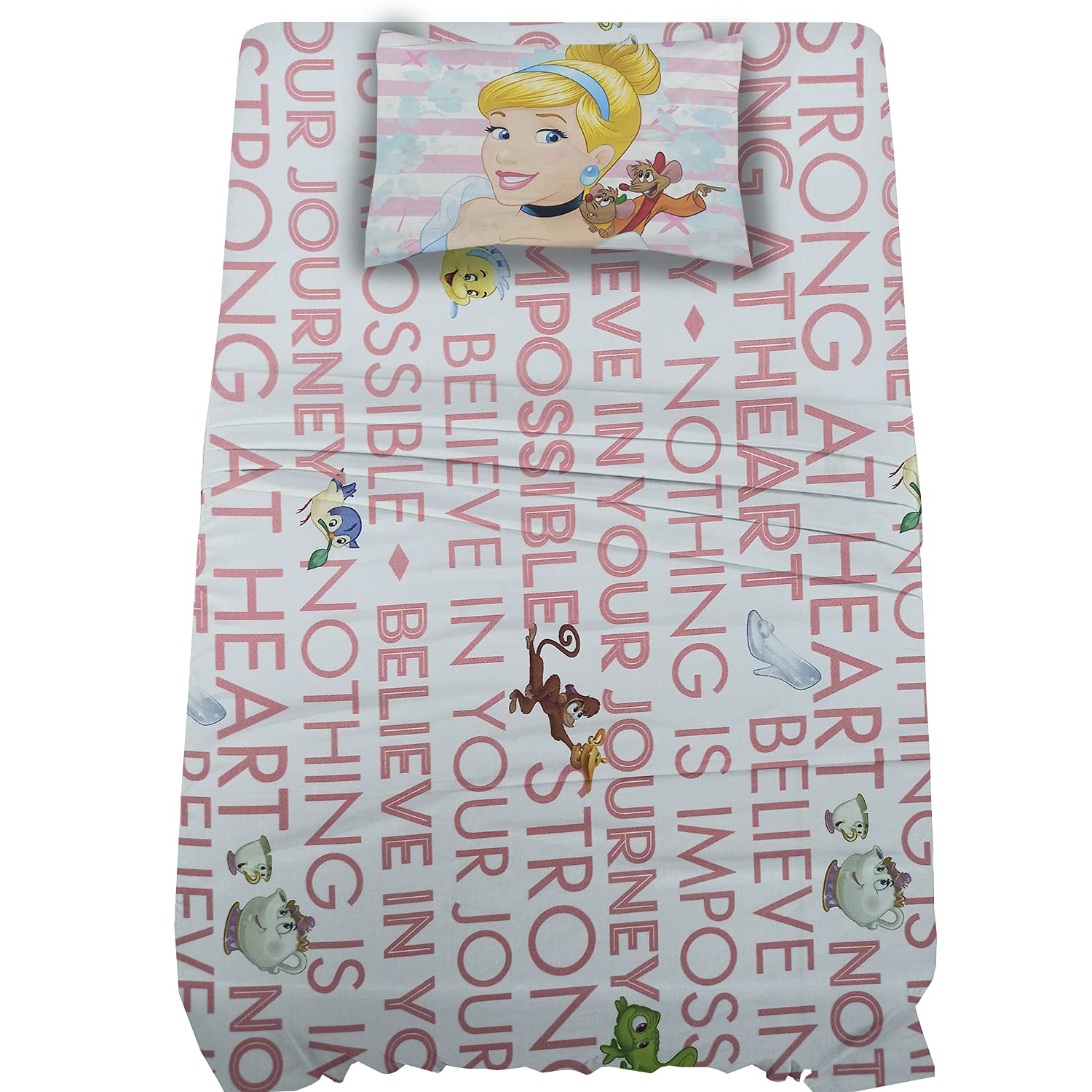 100% Cotton Kids Bedsheet For Single Bed With 1 Pillow Cover - 57 X 88 Inches, White & Pink | Durable & Wrinkle Free - All Season Bedding