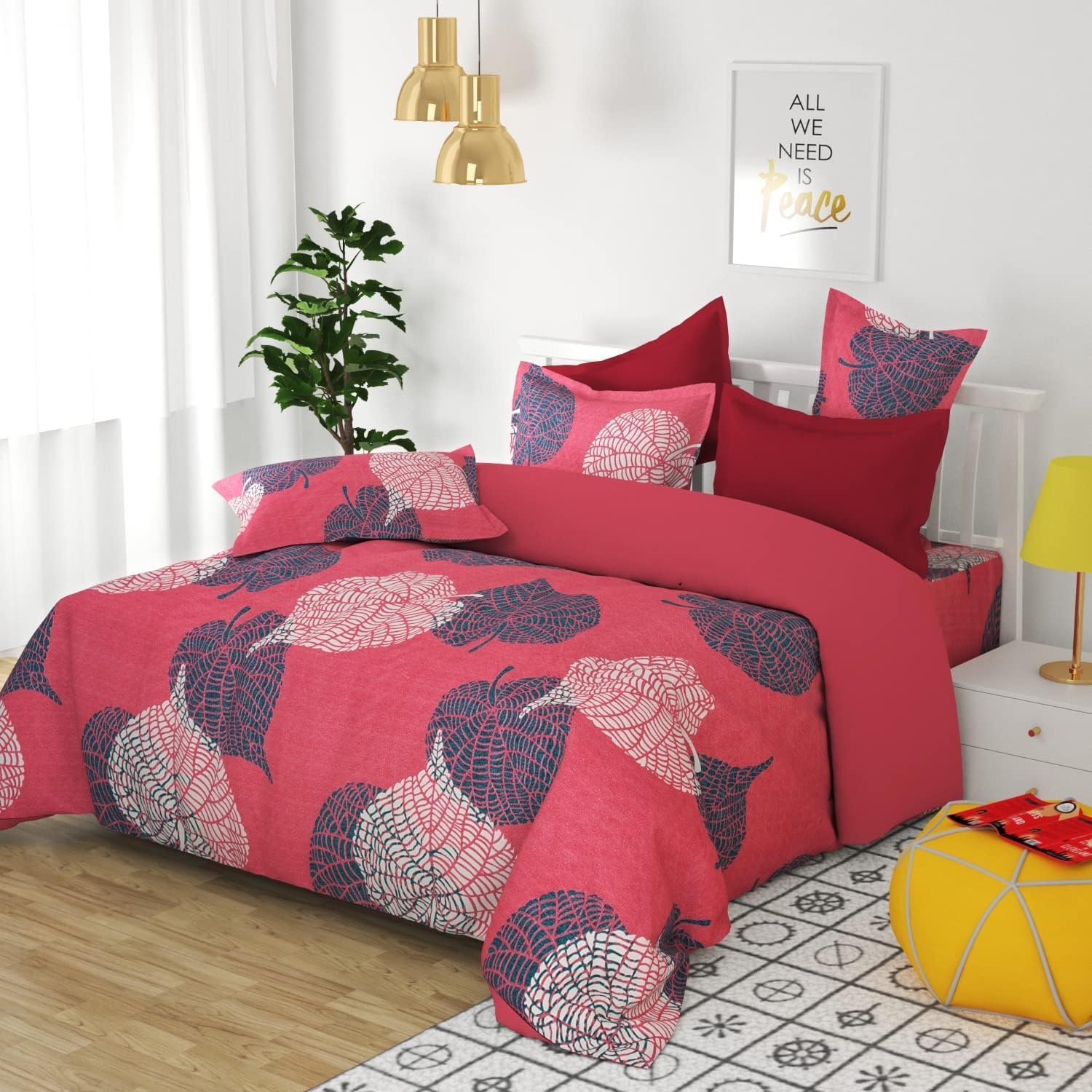 Microfiber Double Bedsheet With 2 Pillow Covers - 90 X 90 Inches, Pink & Light Blue | Super Soft - Glace Cotton Breathable & Wrinkle Free - Flower Printed