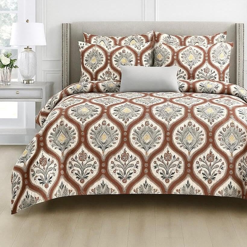 Cotton Queen Size Printed Double Bedsheet With 2 Pillow Covers For Home | 90 X 100 Inches, Beige & Brown - Beautiful Bedsheet Set | Perfect For Gifting Wedding, Anniversary