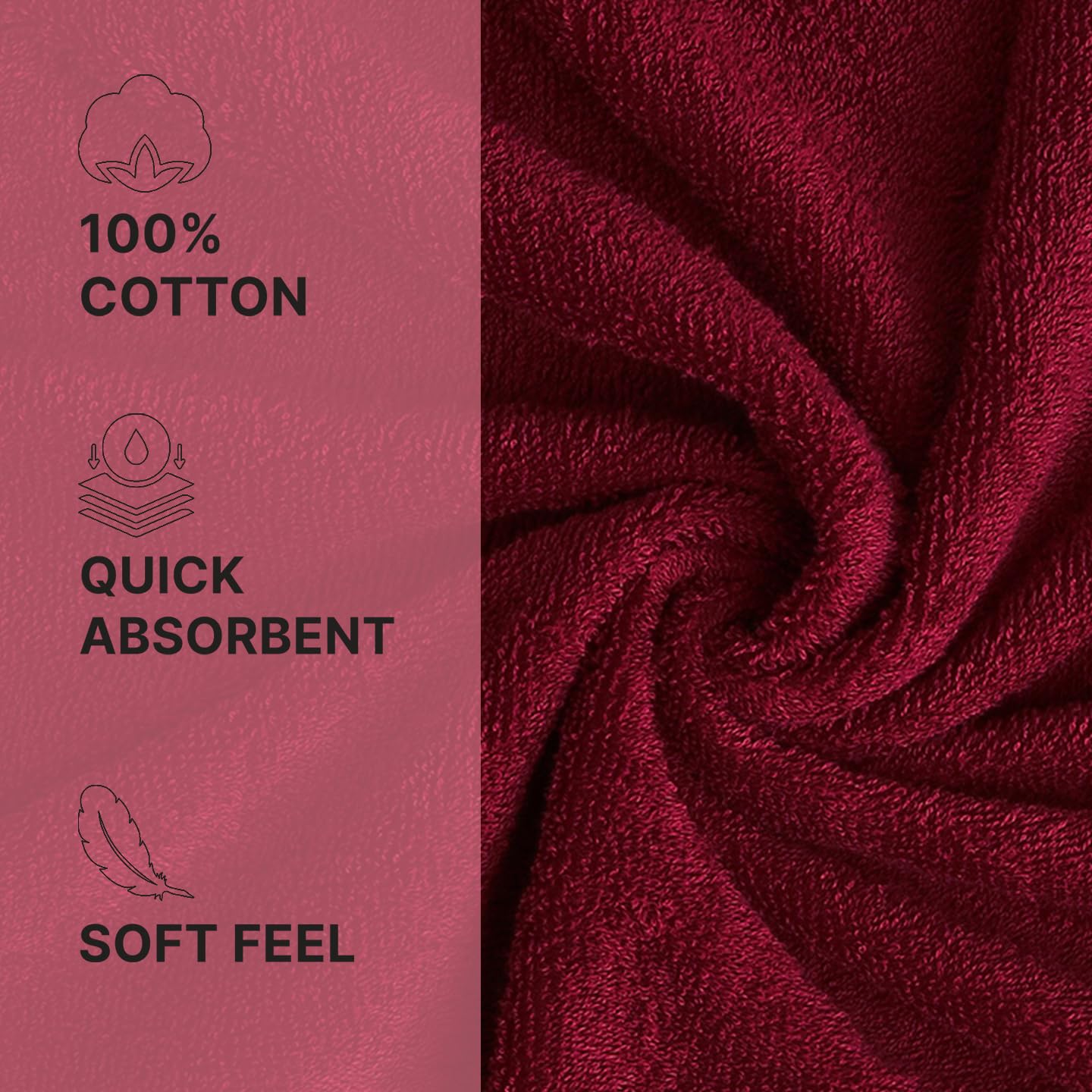 Welspun 100% Cotton Quik Dry Bath Towel 380 Gsm | High Absorbency Super Soft, Fast Drying Bath Towels | Large Size Bath Towel For Men & Women (Dark Red)