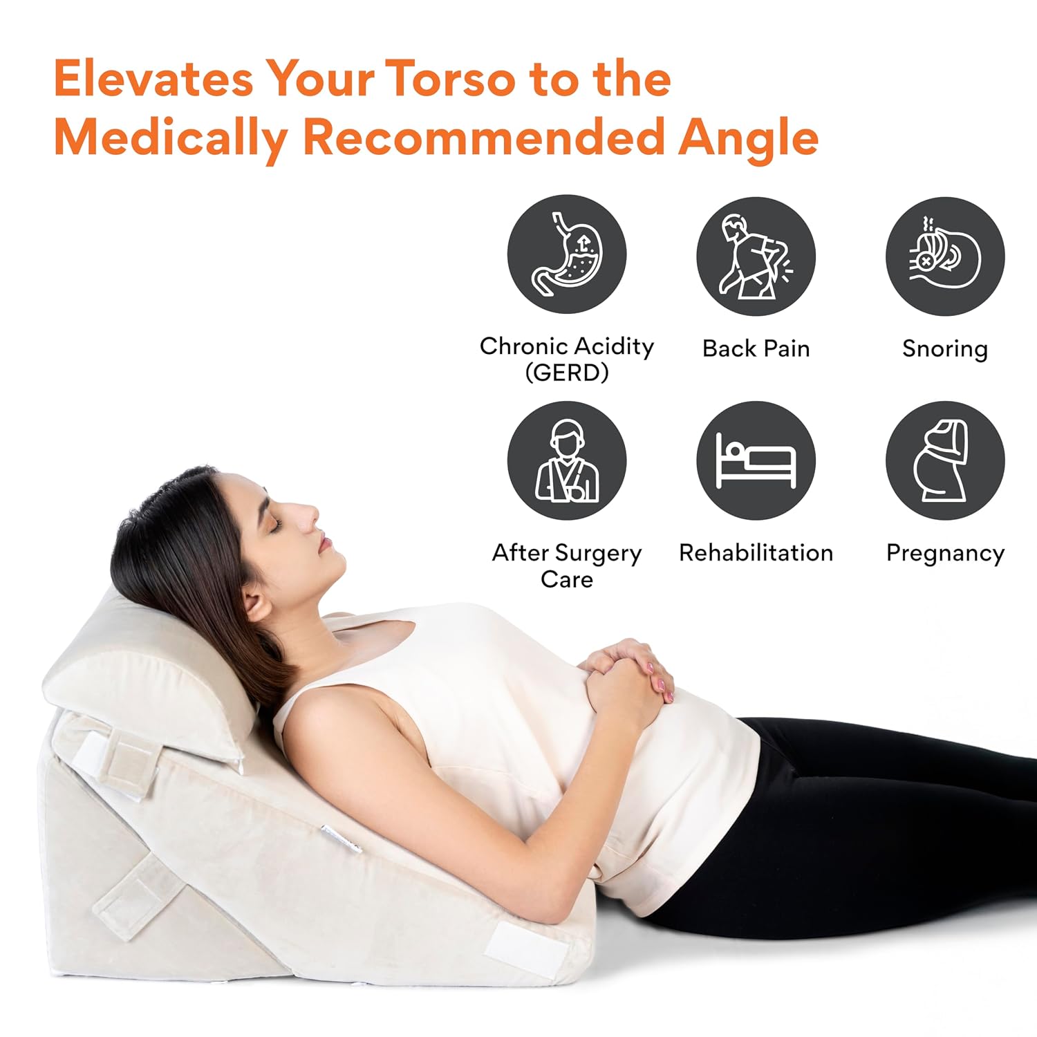 Adjustable Wedge Pillow, Memory Foam Pillow For Head, Back Support, Cream - 22 X 22 X 12 Inch | Wedge Cushion, Acid Reflux, Snoring, Gerd, Leg Elevation, Pregnancy | Comfortable Pillow