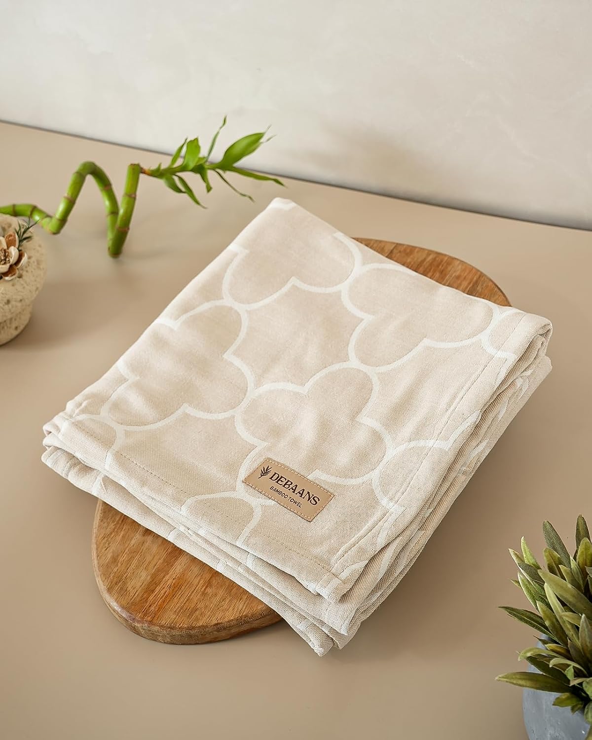 100% Bamboo Jacquard Bath Towels 900 Gsm | Ultra Soft, Quick Dry, Antibacterial Quatrefoil Or Botanica Design (Rust, Sand & Ocean) - Set Of 3