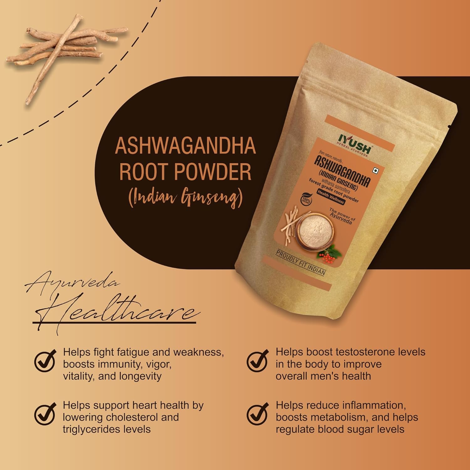 Iyush Herbal Ayurveda Ashwagandha Powder, Help Boost Immunity & Overall Health, 100% Forest Variety Herbs | 400gm 0.8lbs