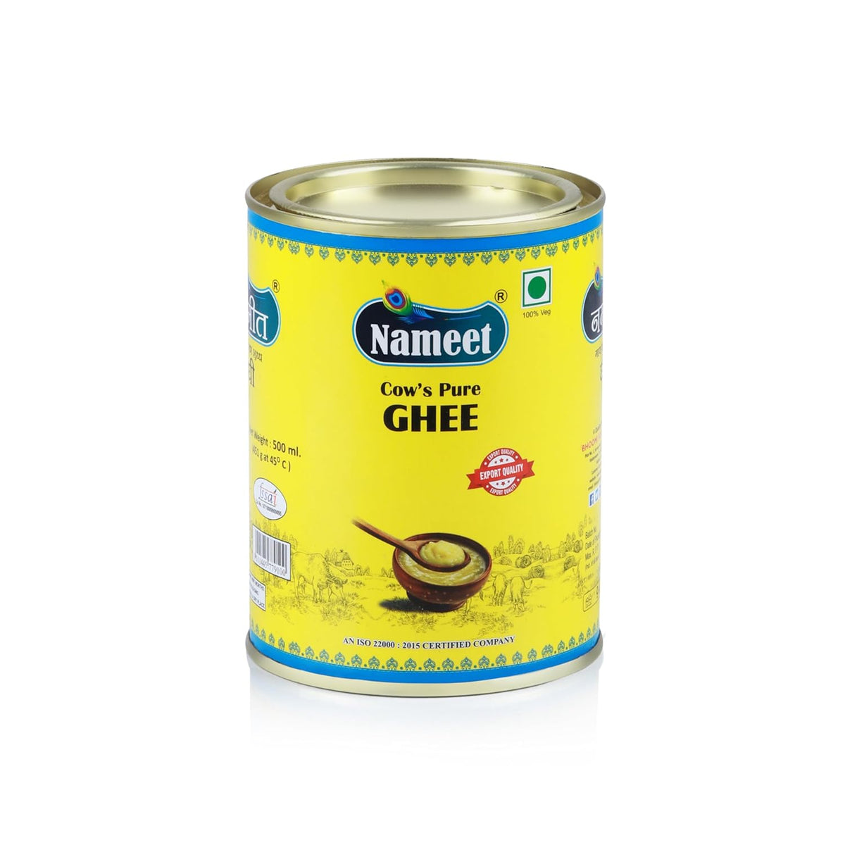 Premium Desi Cow Ghee By Nameet | Rich In Nutrients & Healthy Desi Cow Ghee For Garnish | (500ml) 16.9 Ounce | Tin Pack